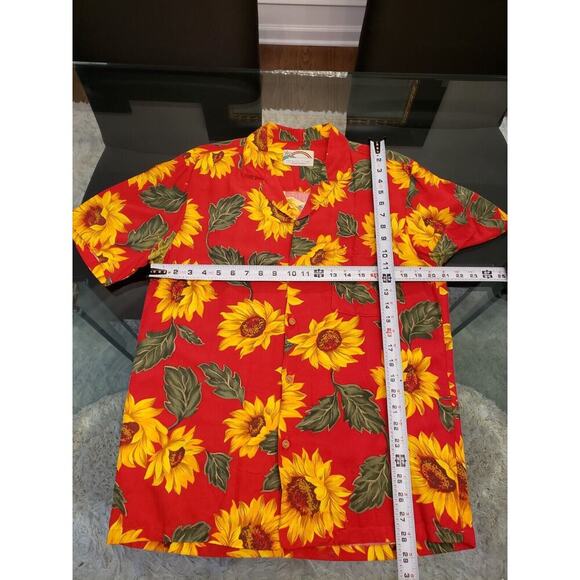 Paradise Found Men's Red Sunflower Collared Short Sleeve Button Down Shirt Large - Picture 7 of 8